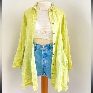 Lime Green Cotton Blend Button Up